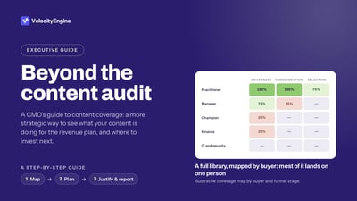 Cover of the VelocityEngine executive guide: Beyond the content audit